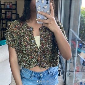 Vintage cropped hand knitted sweater. Multicolored